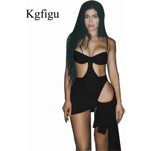 KGFIGU 2021 Summer New Arrival Swimsuit Women Black Sling One-Piece Swimsuit And Mesh Two-Piece Bikini