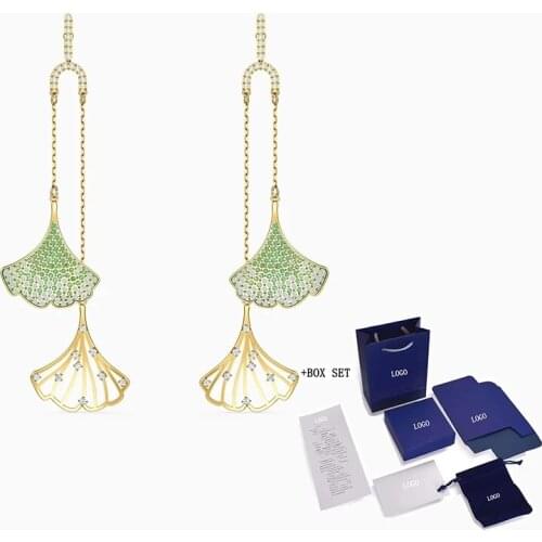 New STUNNING GINKO MOBILE Pierced Earrings ginkgo leaf decoration green crystal female earrings fashion jewelry gift