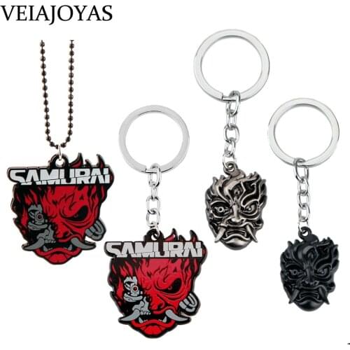 New Design 2077 Japanese Samurai Mask Zinc Alloy Keychain Boyfriend Keyring Devil Punk Game Jewelry Souvenir Gift for Fans