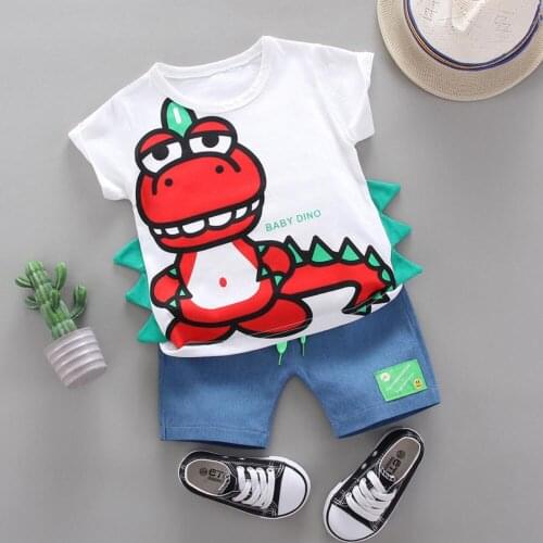 1-4 Years Baby Boys Casual Cartoon Clothing Red / Blue Dinosaur Short Sleeve Set Kids Sport Suit Cotton Tracksuits Child