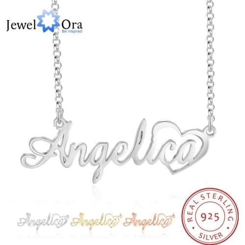 JewelOra Personalized Custom Name Nameplate with Heart 925 Sterling Silver Customize Letter Necklaces for Women Anniversary Gift