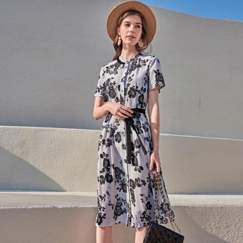 Grey black silk floral maxi shirt dress women 2020 summer long work boho beach office sexy party dresses plus size free ship