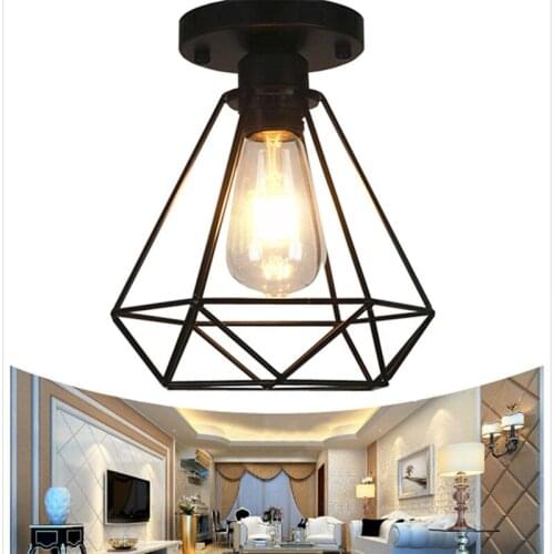 Industrial Retro Metal Cube Ceiling Light Iron Lampshade Black LED E27 Flush Mount Lamp Decro For Cafe Hotel Living Room Porch