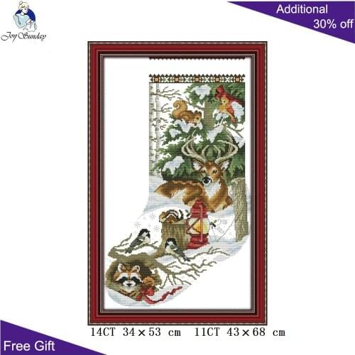 Joy Sunday Christmas Stocking Home Decor DA099 Counted and Stamped Winter Jungle Christmas Stockings Cross Stitch kits
