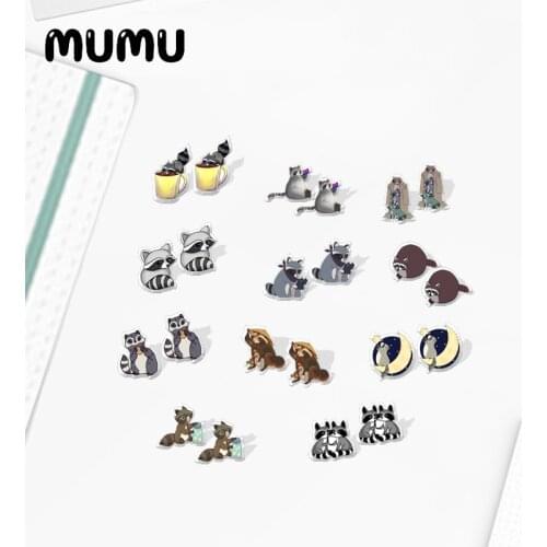 2021 New Cute Raccoon Stud Earring Animal Epoxy Jewelry Resin Acrylic Earrings Handmade Gifts Women