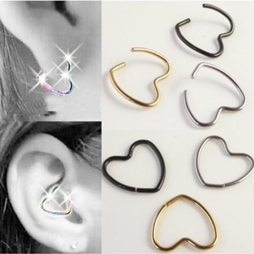 2 Pieces 2016 Heart Shape Earring Nose Ring Tragus Piercing Nipple Labret Anodized Seamless Endless Tragus Cartilage Hoop Ring