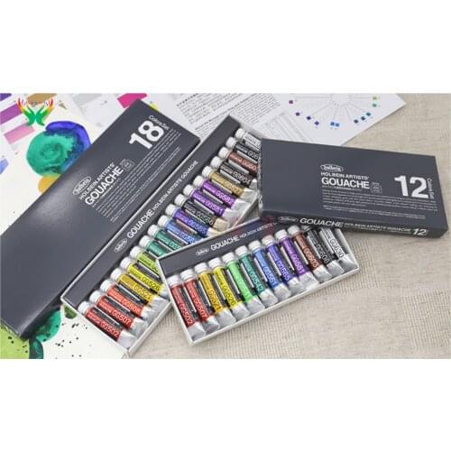 Japan Holbein Gouache opaque watercolor 5ml 12/18 color suit Bright color and high saturation professional art supplies