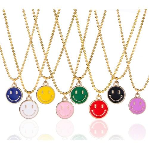 2021 New Fashion Enamel Smile Face Charms Pendant Necklace For Women Hip Hop Link Chain Chokers Necklace Jewelry Gift Wholesale
