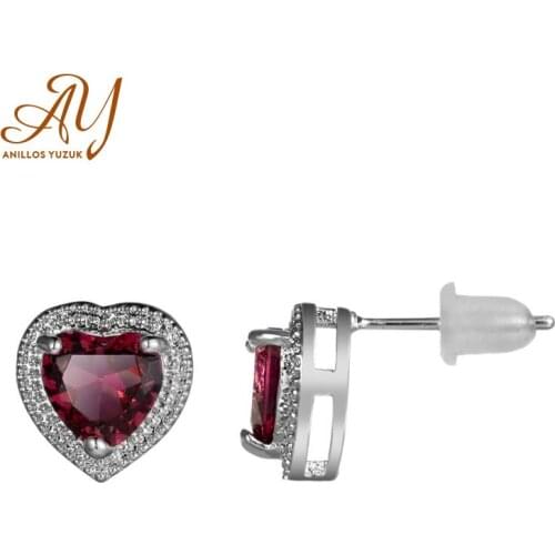Anillos Yuzuk Created Pink Ruby Stud Earrings 925 Sterling Silver Heart Earrings For Women Korean Earings Fashion Jewelry