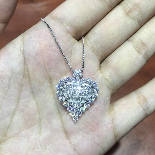 Heart Shape Choker Pendant Real 925 sterling silver bijou Diamond cz Statement Wedding Pendants necklace for women Jewelry