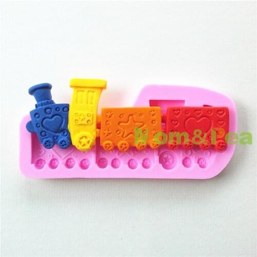 Mom&Pea 0672 Free Shipping Cartoon Train Shaped Silicone Mold Cake Decoration Fondant Cake 3D Mold