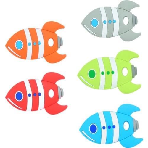 10PCS Baby Teething Beads Silicone Rocket Fish Beads BPA Free Food Grade Silicone Teether DIY Teething Necklace Toy