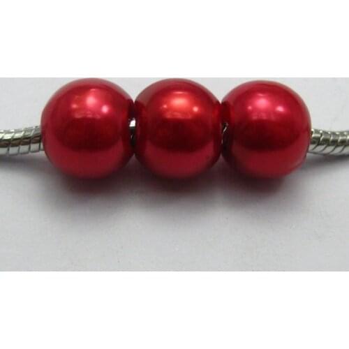 100 Red Acrylic Pearl Round Beads 12mm(1/2")Fits Charm Bracelet
