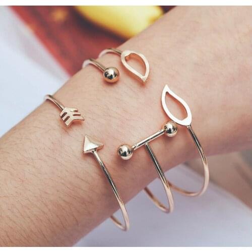 2020 Creative Fashion Arrow Leaf Beads Girl Bracelet 3 Piece One Set For Women New Design Gold Color Metal Bracelet