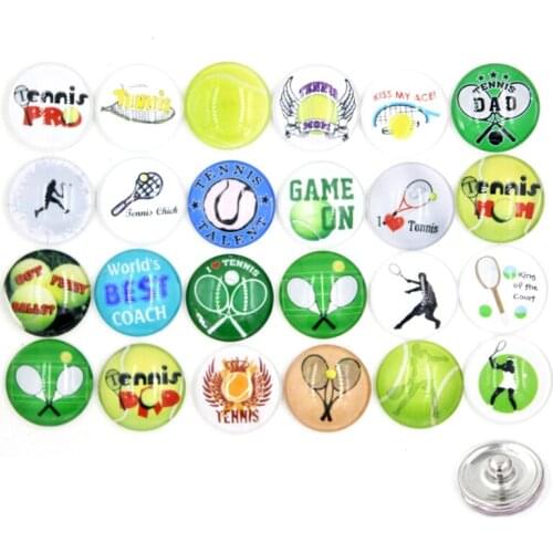 24pcs DIY Interchangeable Snap Jewelry Cabochon Printed 18mm Sport Tennis Buttons for 18mm Snap Necklace Bracelet Earrings