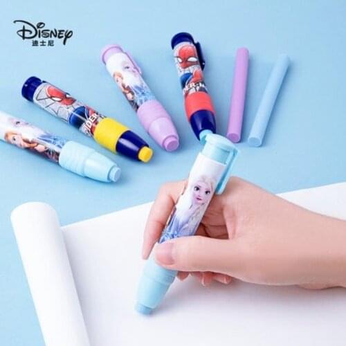 Genuine 4PCS Disney Press Eraser Frozen Spiderman Elsa Pupils Automatic Pen Eraser Cute and Durable Painting Writing Stationery