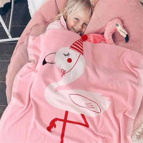 80X100cm soft Cotton knitted pink flamingo Baby Blanket Toddler thin summer night cover kids back seat blanket stroller cover