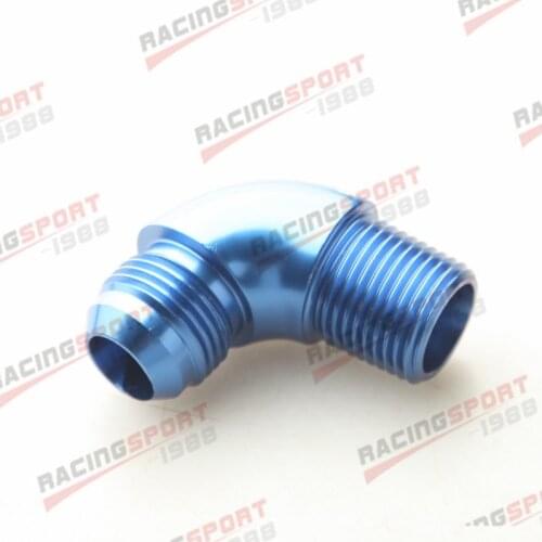 AN10 AN-10 to 1/2" NPT 90 Degree Aluminum Full Flow Fitting With O-Ring Blue
