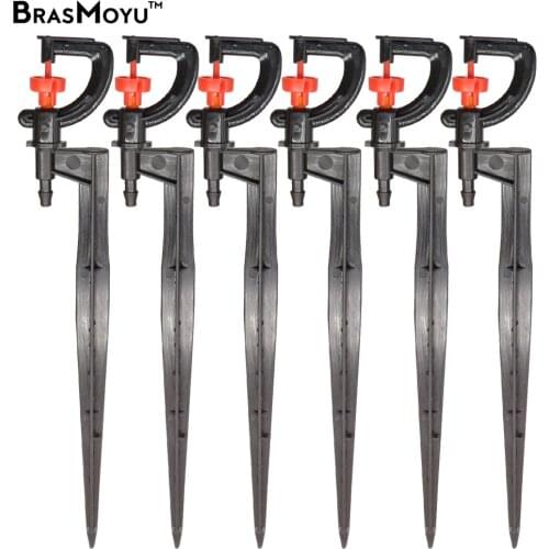 BRASMOYU 10PCS 24CM 360 Degrees Mist Nozzles on Stake Garden Irrigation Micro Drip Sprinklers Sprays Gardening Supplies Head