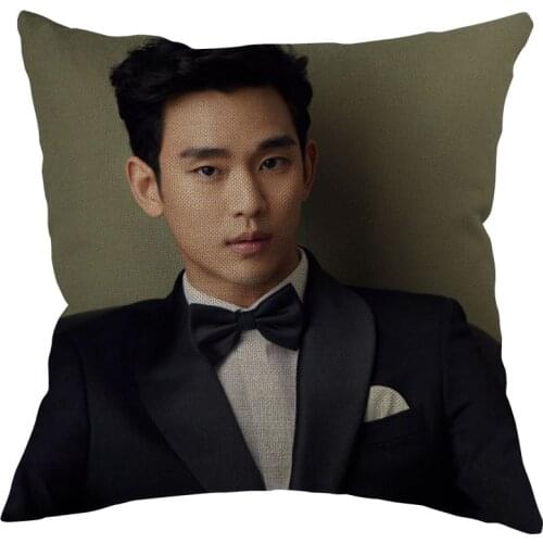 Custom Square Pillowcase Kim Soo Hyun Cotton Linen Pillow Cover Zippered 45x45cm One Sides DIY Gift Office,Home,Outdoor