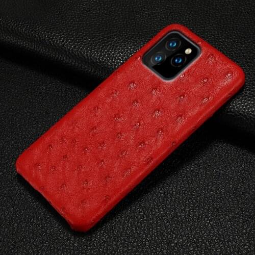 Genuine Ostrich Leather Phone Case for iPhone 11 Pro Max 12 Pro Max 12 Mini X XS Max XR 8 6 6s 7 Plus SE 2020 Anti-scratch Cover