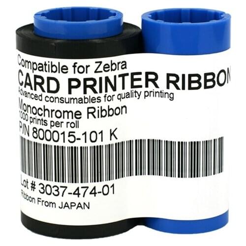 Zebra 800015-101K Black Monochrome Ribbon Compatible P300 P300F P310F P310i P310C P320i P330i P330m P400 P420C P420i P430i P500