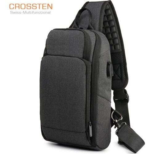 Crossten High Quality Men Bag USB Charging Chest Bag Anti theft Splashproof Chest Bag Outdoor Bags Short Trip Messenger Bags