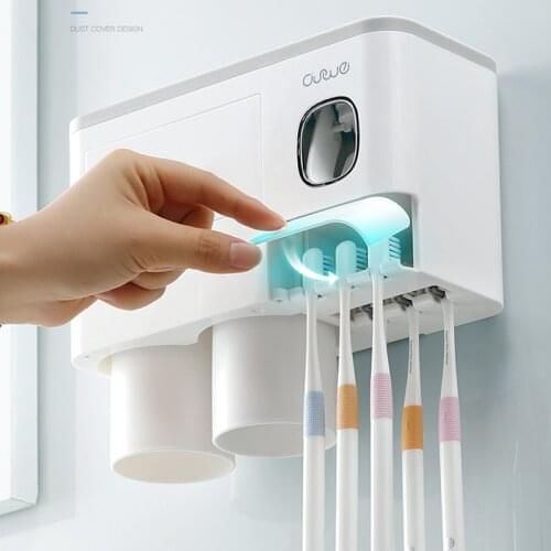 Toothpaste Dispenser Wall Mount Magnetic Adsorption Inverted Toothbrush Holder Makeup Storage Rack For Bathroom Accessories Set