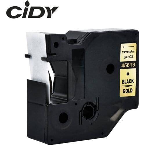 CIDY 45813 Black on gold Compatible Dymo D1 19mm Label Tape Ribbons Cassette for Dymo Label Manager 160 280 210