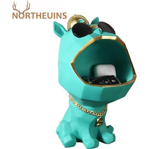NORTHEUINS Cool Dog Figurines Big Mouth Storage Box Statue Resin Animal Decorative Home Decoration Accessories for Living Room