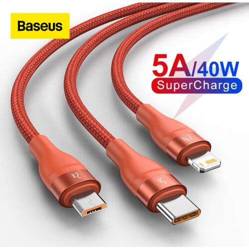 Baseus 3 in 1 USB Type C Cable for Xiaomi Samsung 5A Fast Charging Data Cable for iPhone 11 Pro Phone Charger Micro USB C Cable