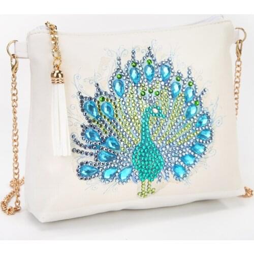 Durable Cosmetic Bags Wear-resistant DIY Special Shaped Diamond Painting Leather Shoulder Bag Peacock Chain Crossbody Bags