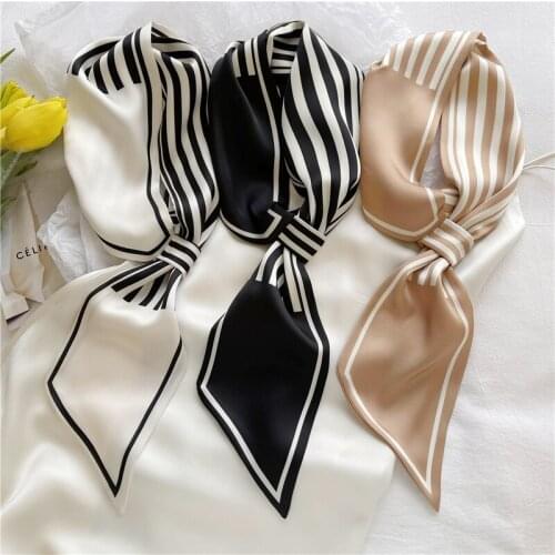 Luna&Dolphin Korean Style Big Wide Ribbon 76X14cm Black White Striped Silky Hanging Ear Scarf Headbands Neckerchief Ins Streamer