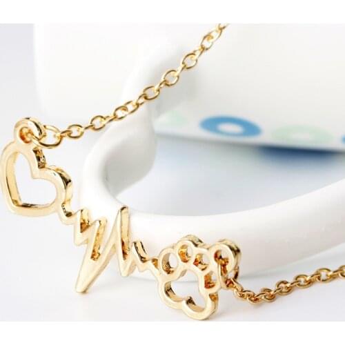 Love Heart Bear Paw Pet Dog Paw Footprint ECG Heartbeat Pendant Necklace Love Woman Mother Girl Gift Wedding blessing Jewelry