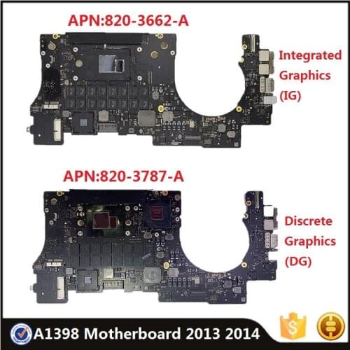 Full Tested A1398 Motherboard 820-3662-A IG 820-3787-A DG for Macbook Pro Retina 15" 2013 2014 Original i7 8GB 16GB Logic Board
