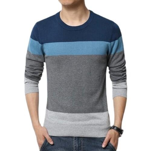 Menpullovers,Mens Winter Sweater,Spring/Autumn, Men, Striped Sweater, Round Neck, Long Sleeves, Cotton, Youth Base, Comfortable