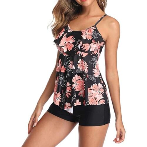 2020 New Vintage Print Tankini Set Plus Size Swimwear Women Swimsuit Vintage BeachWear 2 Piece Bikini Bathing Suit Shorts Female