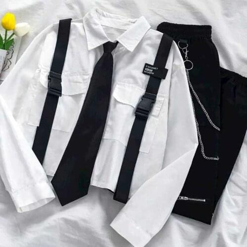 2021 Autumn New Suit Female Student Korean Style Loose Design Long-sleeved Shirt + High-waist Overalls Two-piece Trendy Loose Al