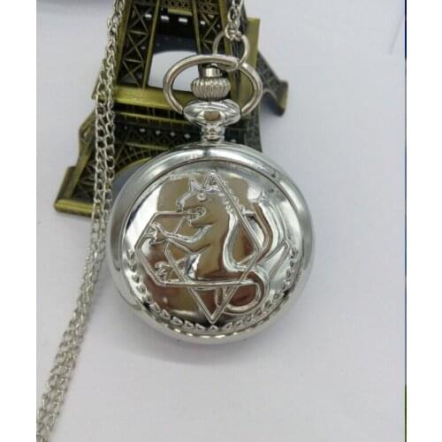 New silver tone Fullmetal Alchemist Pocket Watch Cosplay Edward Elric with chain Anime boys Gift wholesale 20pca