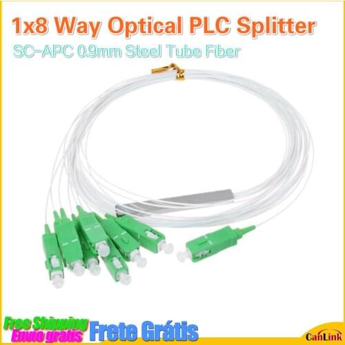 Single Mode 0.9mm Steel Tube Fiber Optic PLC Splitter 1x8 1*8 SC/APC Mini Blockless SC APC Connector 8 way Optical PLC Splitter