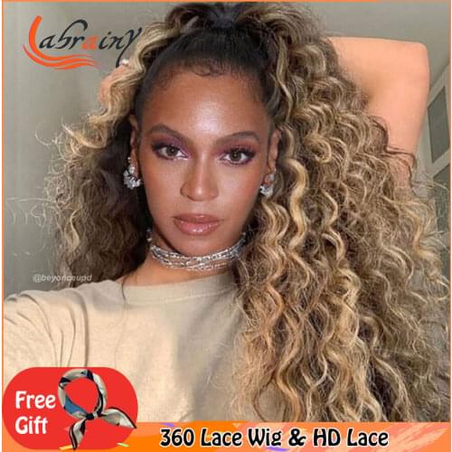 HD Lace Frontal Human Hair Wigs Loose Curl Highlight Honey Blonde Kinky Curly Wig Ombre Colored Full Pre Plucked Deep Wave 13x6