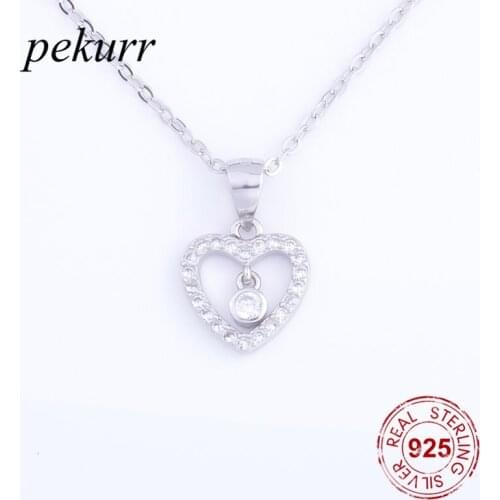 Pekurr 925 Sterling Silver Hollow Heart & Zircon Bead Pendants Necklaces Women Accesories Jewelry Hanger Suspension Chains