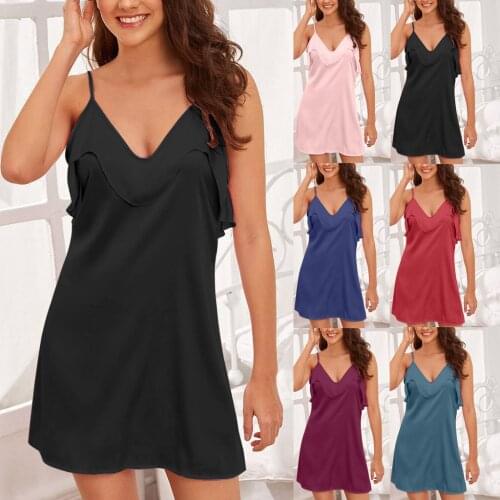 Sexy Night Dress For Women V-Neck Sleepwear Skirt Silk Nightgown Sleeveless Nightdress Ladies Nightwear Nightshirt