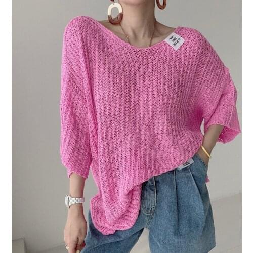 Korean Chic Retro Lazy Style V-Neck Pullover Letter Printed Patch Design Loose Thin Long-Sleeved Sweater