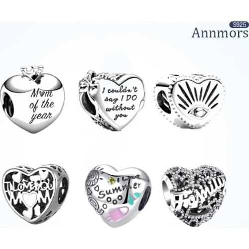 ANNMORS Romantic Heart-shape Charm 925 Sterling Silver I Love You Fit Original Pandora Fine Jewelry Make Bracelets Beads Gift