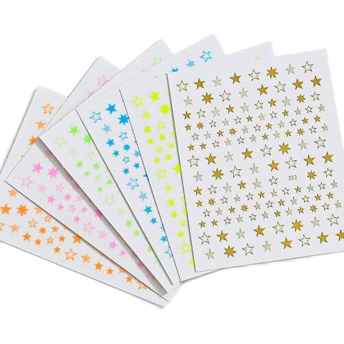 1Sheet 3D Star Self-Adhesive Nail Sticker Nail Art Decals Gold/Sliver Holographic Laser Five-Pointed Star Stickers PVC stickers