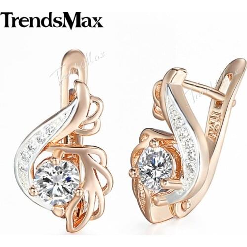 Trendsmax Earrings For Women 585 Rose Gold Swirl Shaped Cubic Zirconia Cz Women Earrings Jewelry Gifts KGE104
