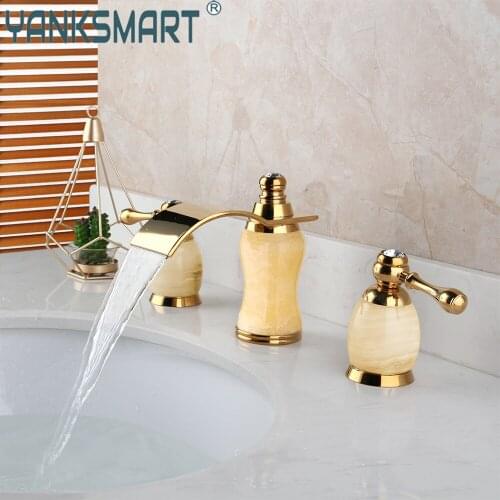 Wash Basin Faucet Jade Brass Double Handle Faucets Deck Mounted Spray Sink Water Mixer Tap Tall Set Gold Golden Ceramic