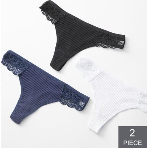 2pcs/pack Sexy Lingerie Cotton G-String Thong Intimate Panties String Underwear Women Ladies Briefs Lace Pants Low-Rise Tanga