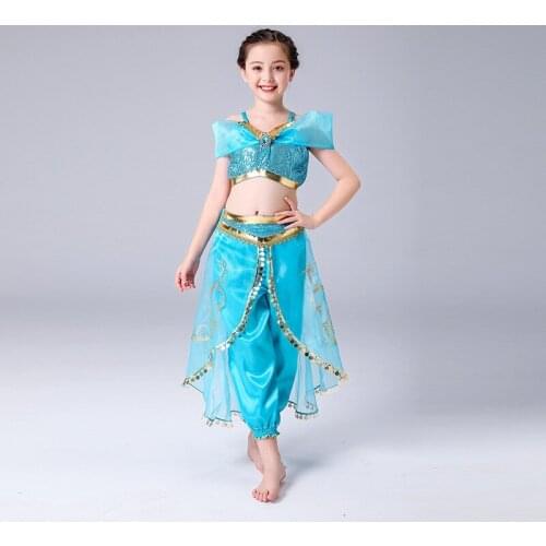 Aladdin Girls Dance Dress Jasmine Princess Skirt Dress Two Sets European and American Childrens Sets Christmas Cosplay